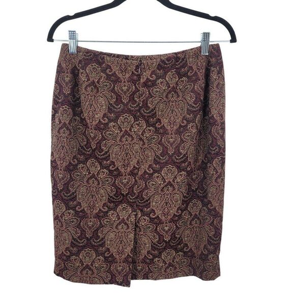 Vintage 8P Petite Womens Tapestry Skirt Set Burgundy Gold Medallion Jacquard - Picture 15 of 16